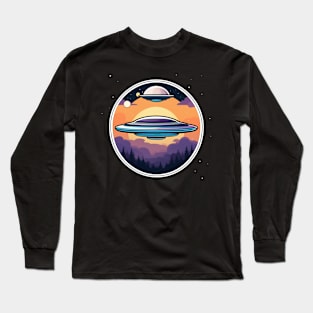 Two UFO flying saucer over trees Long Sleeve T-Shirt